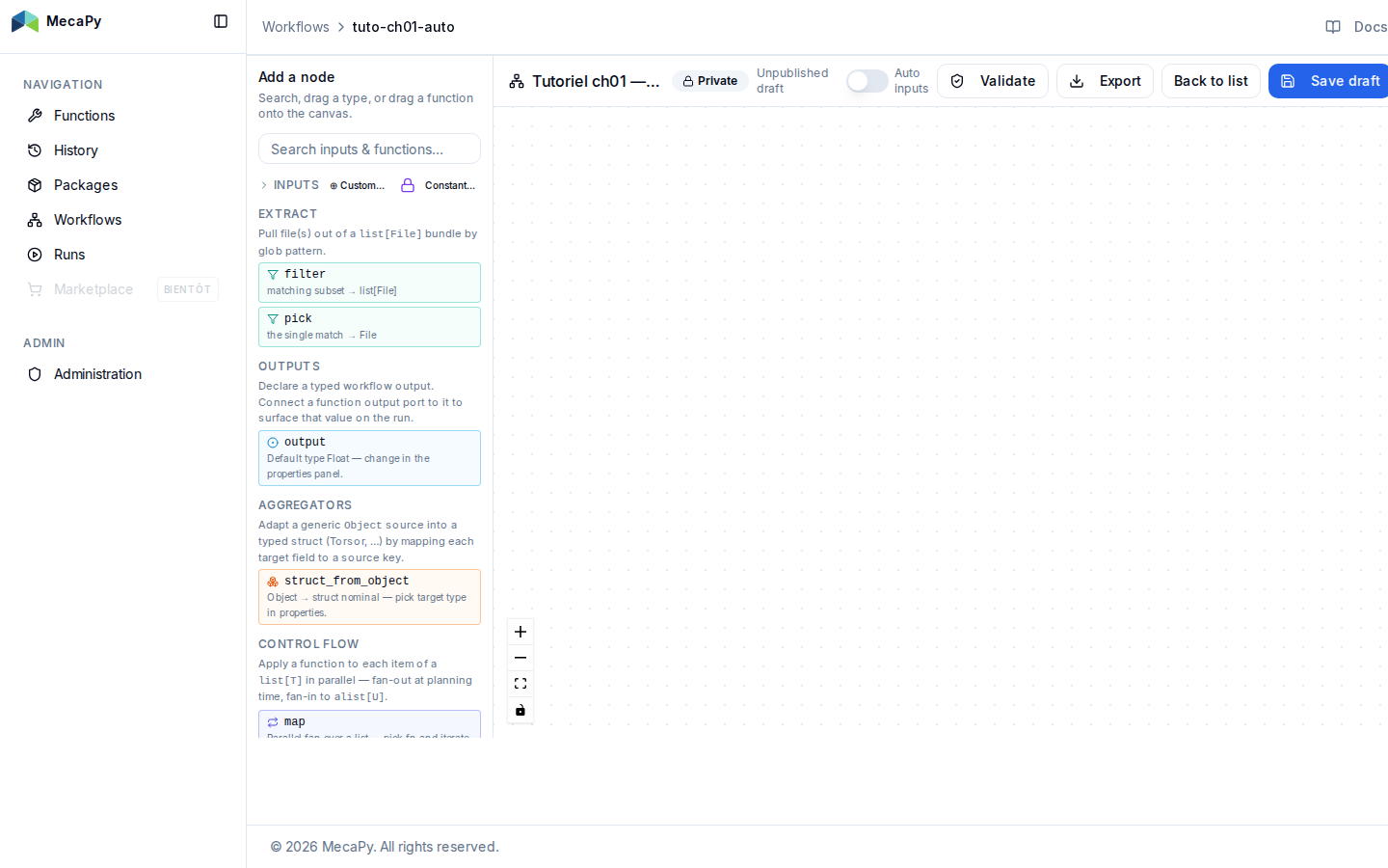 Canvas vide juste après création du workflow